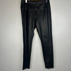 7 for All Mankind  Faux Leather High Rise Legging  Black Slit Ankle  Size Large